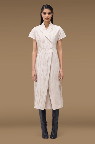 Premium Fawn Cotton Poplin Pintuck Midi Dress