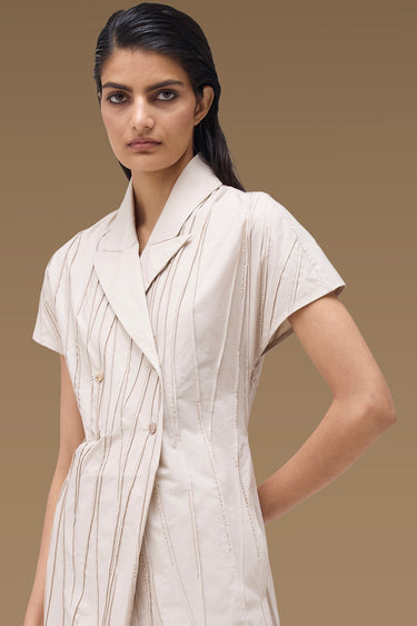 Premium Fawn Cotton Poplin Pintuck Midi Dress