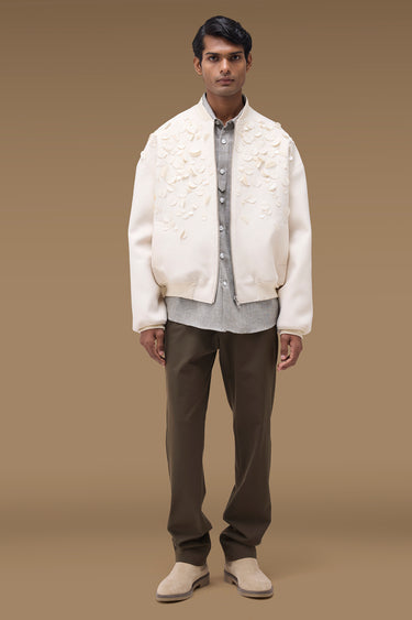 Premium Applique Bomber Jacket in Wax Paper