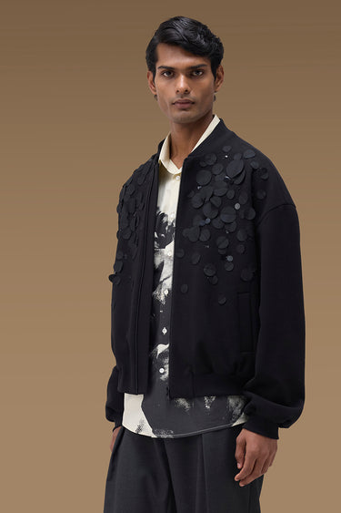 Premium Applique Bomber Jacket in Black