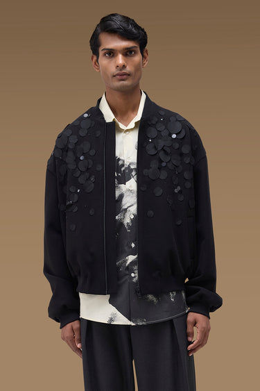 Premium Applique Bomber Jacket in Black