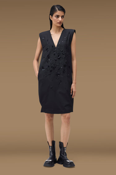 Premium Disc Applique Sleeveless Shift Dress - Poly Viscose