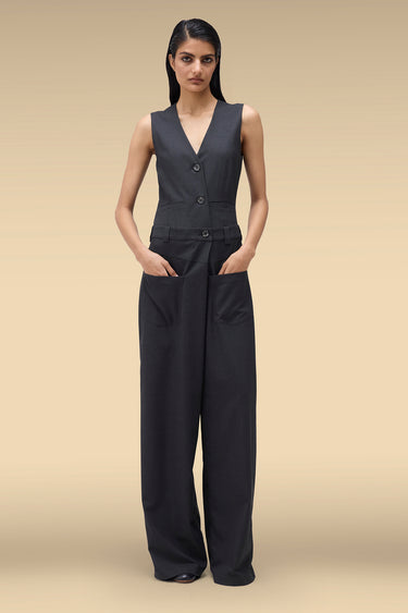Premium Grey Viscose Dobby Jumpsuit