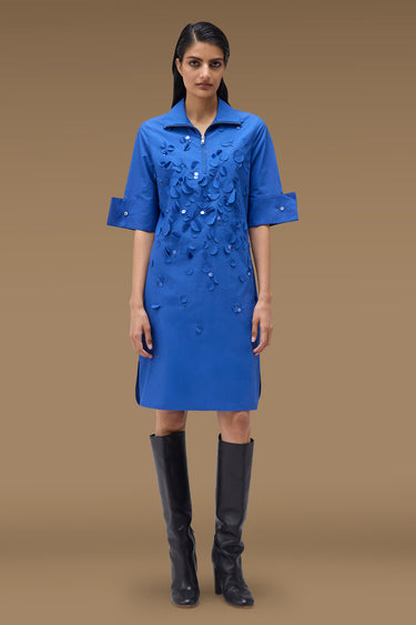 Premium Egyptian Blue Cotton Poplin Embellished Dress