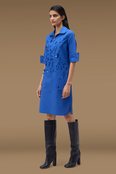 Premium Egyptian Blue Cotton Poplin Embellished Dress