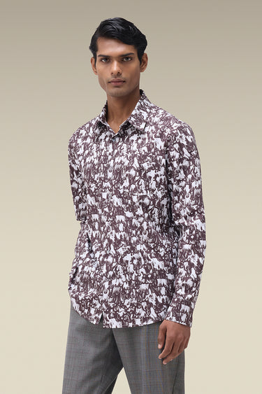 Premium Printed Shirt in Chocolate Brown