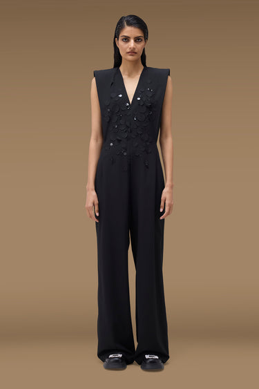 Premium Black Poly Viscose Embellished Jumpsuit