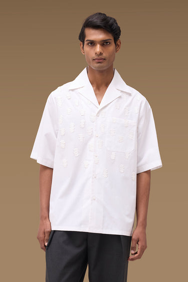 Premium Thread Detail Camp Collar Shirt in Dusty Mauve