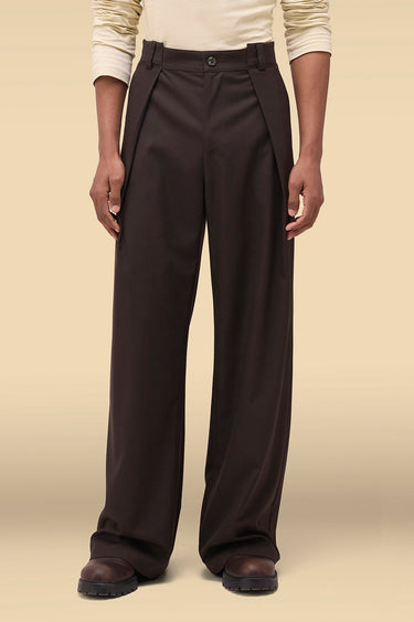 Premium Chocolate Brown Dobby Viscose Pleated Trousers