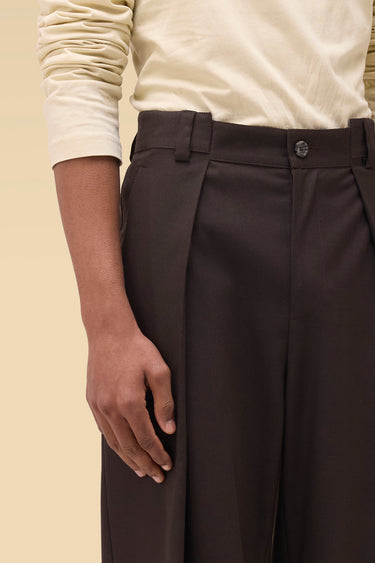 Premium Chocolate Brown Dobby Viscose Pleated Trousers