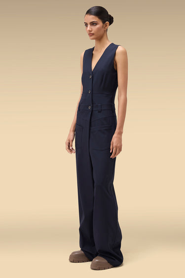 Premium Navy Viscose Dobby Jumpsuit