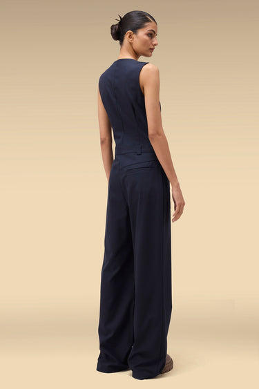Premium Navy Viscose Dobby Jumpsuit