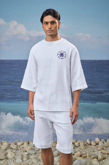 White Premium Cotton Jacquard Lycra Oversized T-Shirt