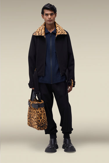 Premium Leopard Collar Jacket in Black