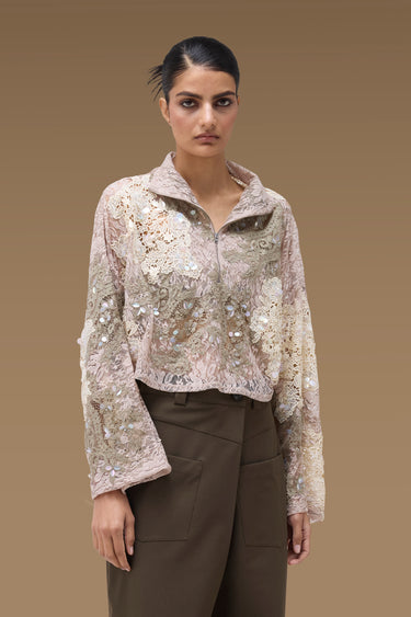 Premium Multi Color Lace Half Zip Top