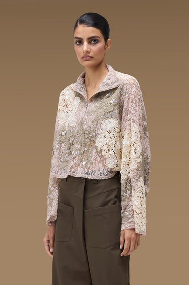 Premium Multi Color Lace Half Zip Top