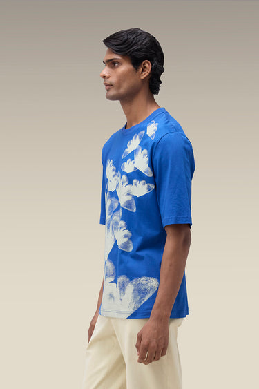Men's Cobalt Blue Floral Print T-Shirt