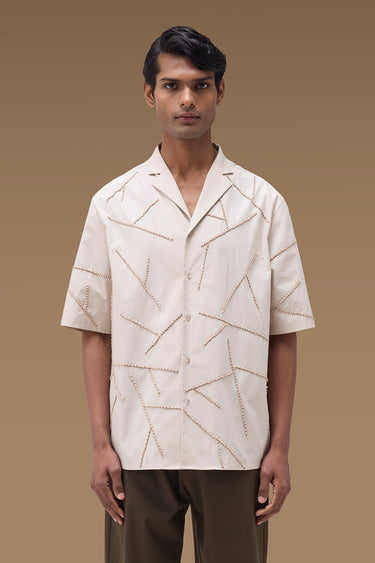 Premium Beaded Camp Collar Shirt in Wax Paper