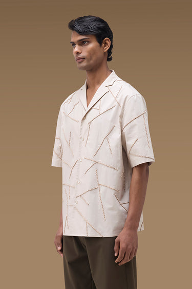 Premium Beaded Camp Collar Shirt in Wax Paper