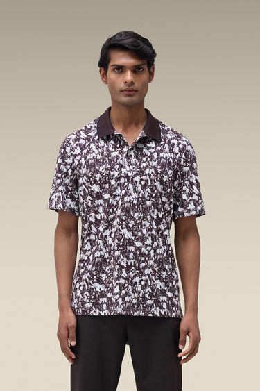 Premium Printed Polo in Chocolate Brown