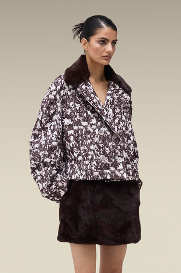 Premium Feather Print Cropped Jacket - Corduroy