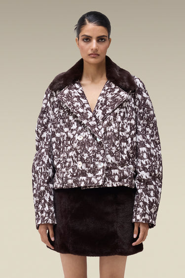 Premium Feather Print Cropped Jacket - Corduroy