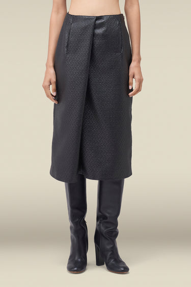 Premium Pleat Front A-Line Skirt - PU Leather