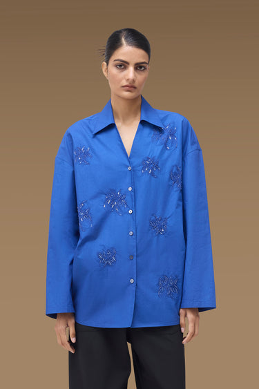 Premium Sequin Floral Relaxed Shirt - Cotton Poplin