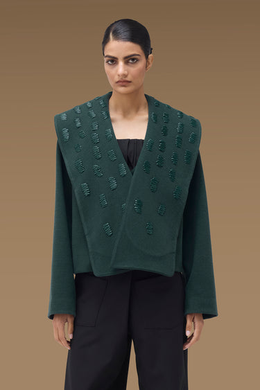 Women's Green Embellished Cropped Jacket