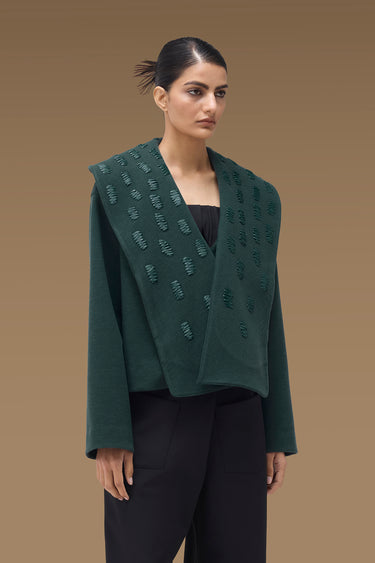 Women's Green Embellished Cropped Jacket