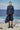Navy poly wool relaxed shirt for women with pleated detailing