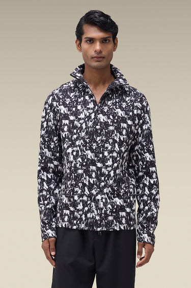 Premium Printed Half-Zip Sweatshirt in Black