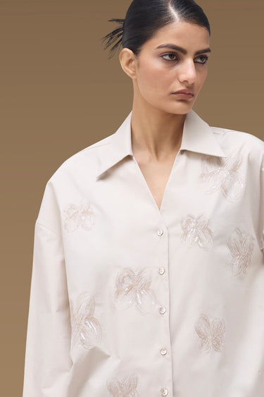Premium Sequin Floral Relaxed Shirt - Cotton Poplin