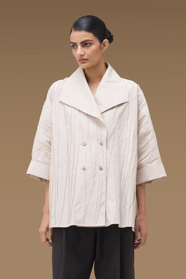 Premium Corded Bead Oversize Shirt - Cotton Poplin