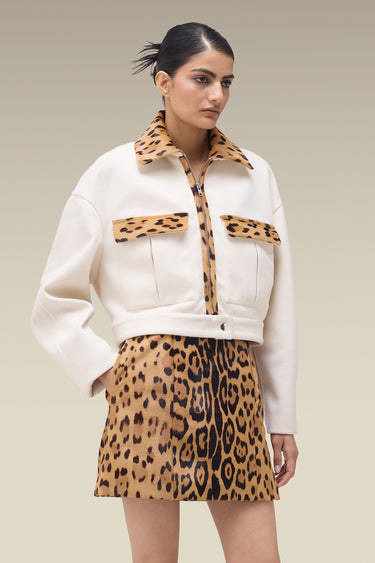 Premium Leopard Trim Cropped Jacket - Poly Rayon
