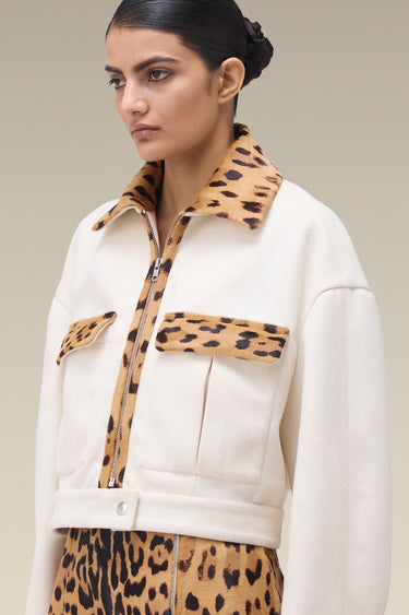 Premium Leopard Trim Cropped Jacket - Poly Rayon