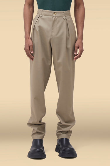 Premium Pleated Tapered Trousers in Sage Wood