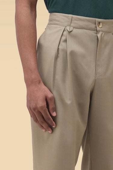 Premium Pleated Tapered Trousers in Sage Wood