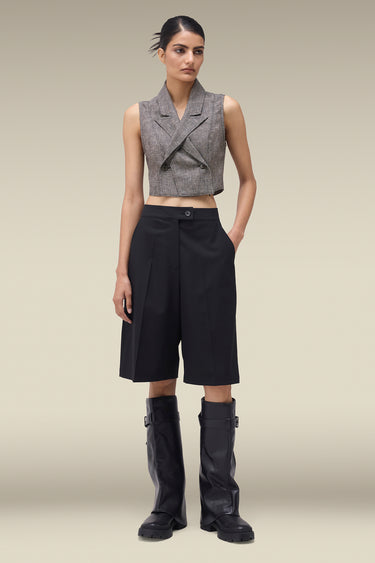 Premium Cropped Double Breasted Gilet - Poly Linen