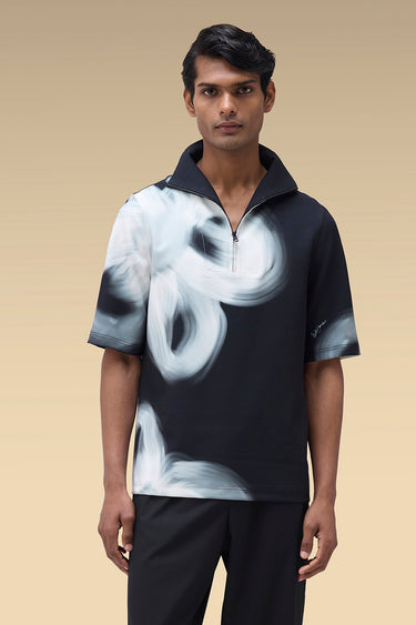 Premium Black Brushstroke Print Interlock Scuba T-Shirt