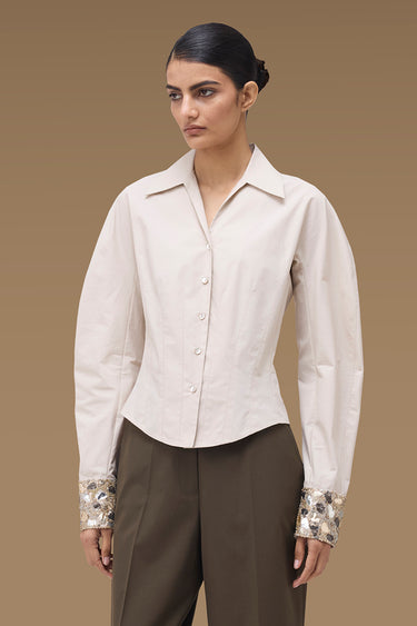 Premium Wax Paper Viscose Nylon Embellished Shirt