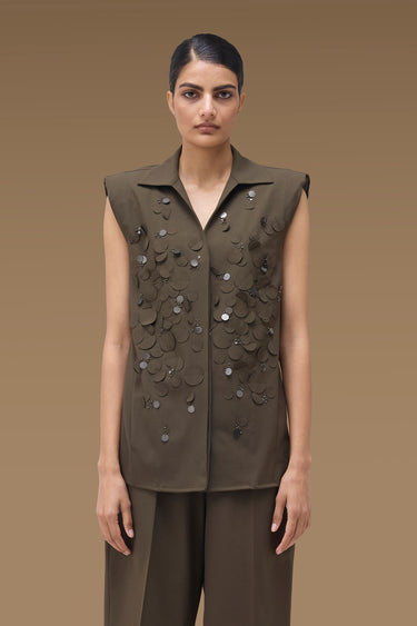 Premium Disc Applique Sleeveless Top - Poly Viscose
