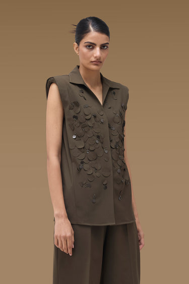 Premium Disc Applique Sleeveless Top - Poly Viscose