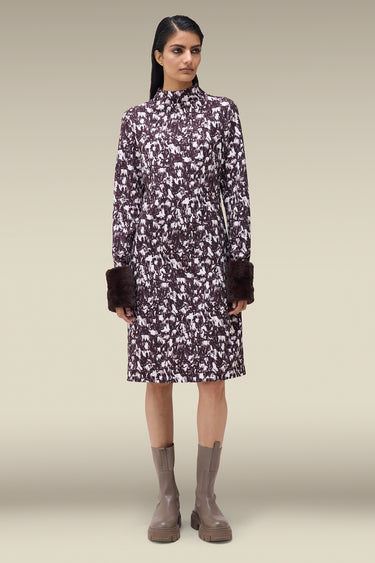 Premium Feather Print Funnel Neck Dress - Malfeno Crepe