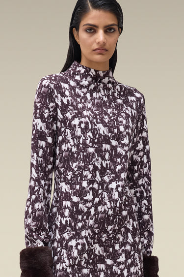 Premium Feather Print Funnel Neck Dress - Malfeno Crepe
