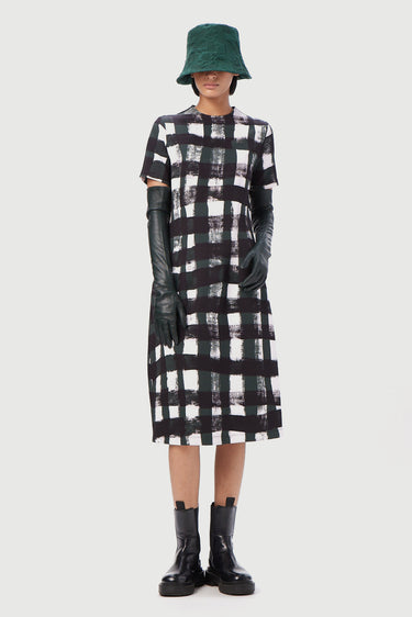 Slim Fit Round Neck Dress with All-Over Large Checks Print - Genes Lecoanet Hemant