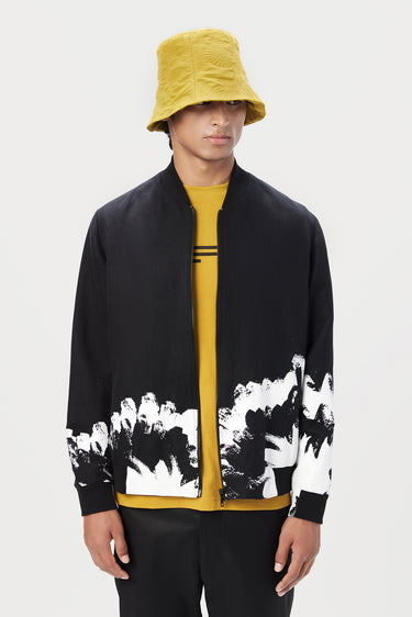 Stylish Regular Fit Bomber Jacket with Gingko Print - Genes Lecoanet Hemant