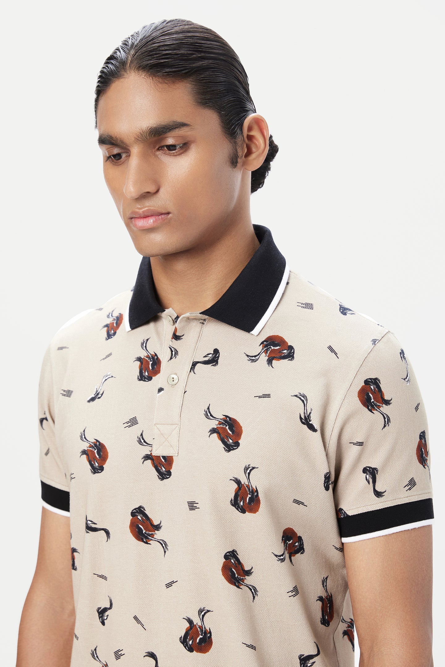 Regular Fit Polo T-Shirt with All-Over Fish Print