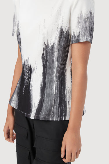 Slim Fit Raised Neck Top with Dart and Brush Stroke Print - Genes Lecoanet Hemant