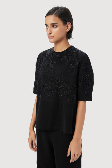 Straight Fit Round Neck Top with Soft Rounded Sleeves - Genes Lecoanet Hemant